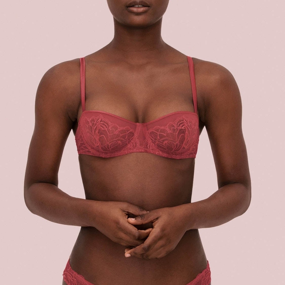 Noelle Wolf Silk Blend SOUL LACE BALCONY BRA in Garnet Rose Red